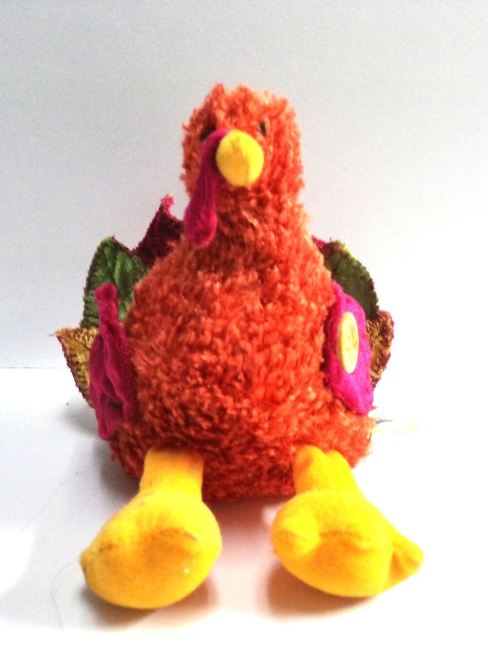 Plushland Country Turkey Plush Thanksgiving 2000, Orange 5" High, Button Missing